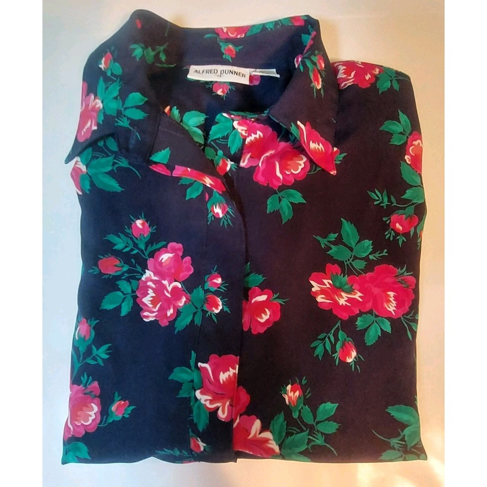 Alfred Dunner Women Top 14 Half Button Up Short Sleeve Wide Stretch Waist Floral